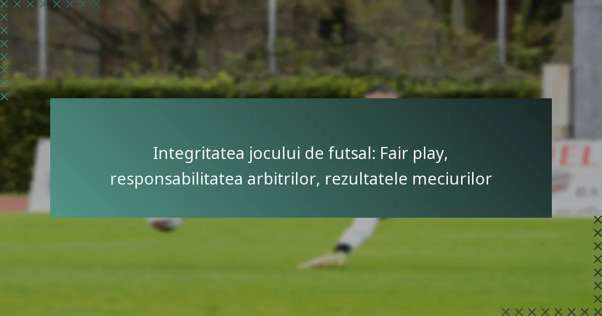 Integritatea jocului de futsal: Fair play, responsabilitatea arbitrilor, rezultatele meciurilor